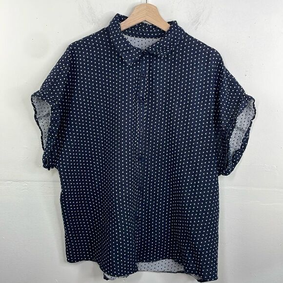 Dot Print Casual Top Batwing Sleeve Front Button Closure Cotton Blend size 2X - Picture 1 of 11